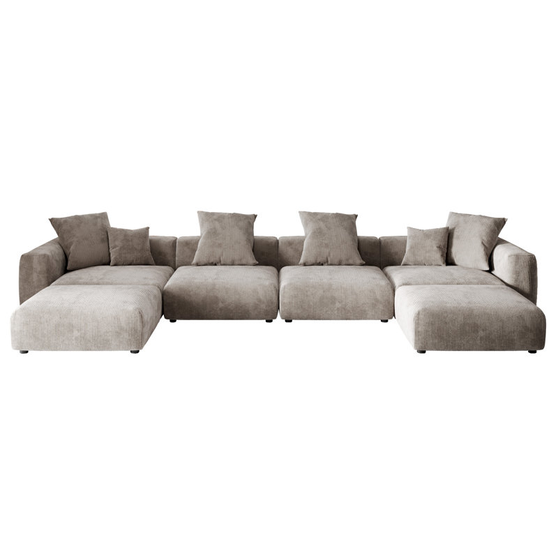 Nikodemos Upholstered Boneless U-Shaped Sectional Symmetrical, Light Brown 
