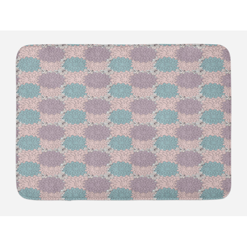 Floral Multi-Color Polyester Bath Mat with Non-Slip Backing