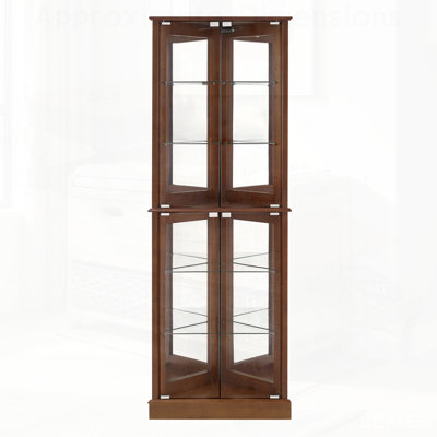 Vitrine de coin d'angle avec lumières DEL, tablettes réglables et dossier en miroir pour un rangement élégant