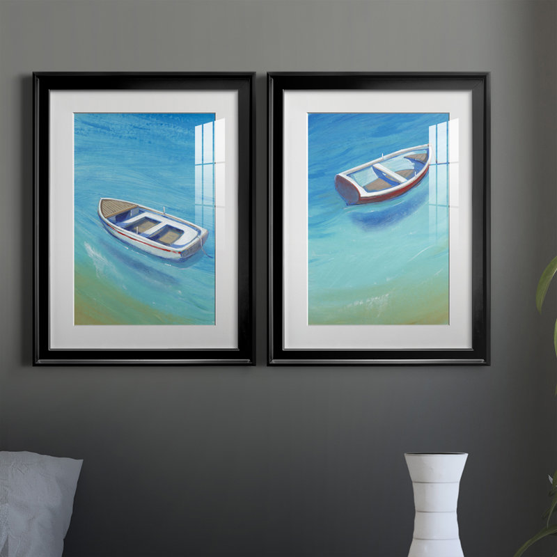 Anchored Dingy I, reproduction encadrée de qualité supérieure - prête à être accrochée, Noir, H 30,5 po x l 22,5 po x P 1 po