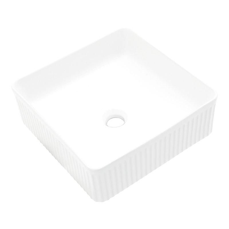 Ceramic Vessel Sink Square Bathroom 15.86"X15.86" - White, Low Water Absorption, Modern For Home, Office Building Smooth Surface, Elegant Building, , Home