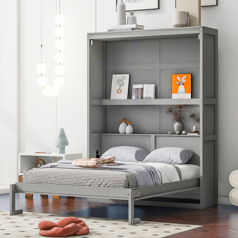 Lit double mural, gris. Transformez votre espace à merveille. Fabriqué à l'aide de contreplaqué. Confortable avec des lattes de matelas de soutien. Capacité de pliage maximale de 6 po disponible. Assemblage requis Transparent