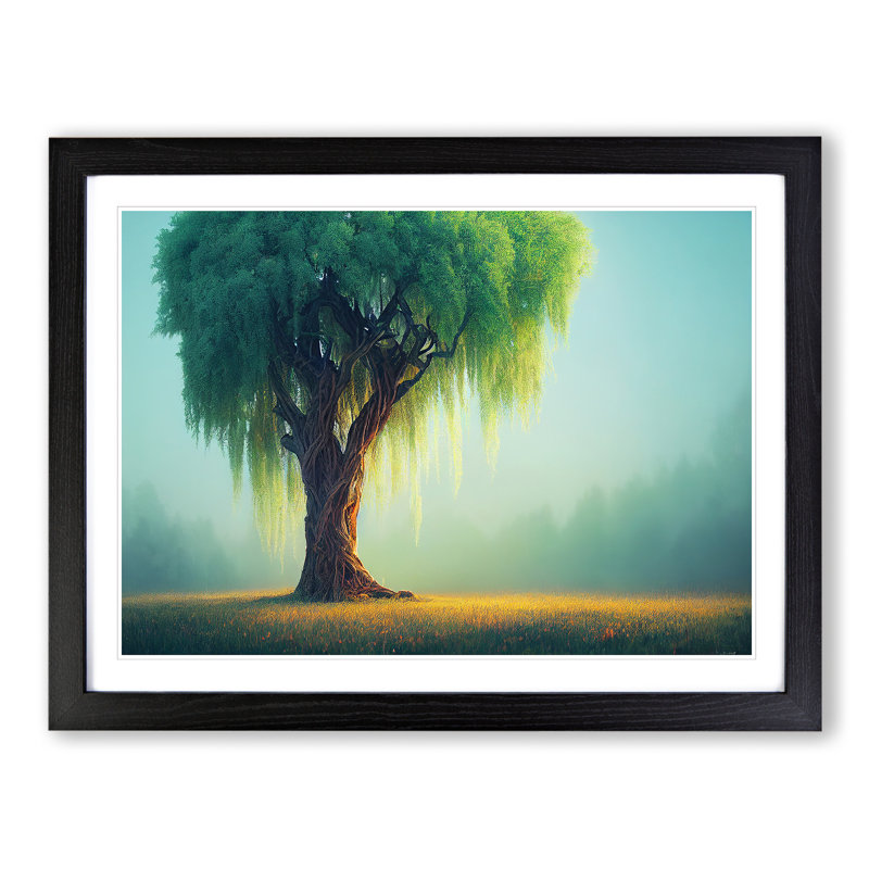 Luxurious Weeping Willow Tree - Single Picture Frame Painting, 34cm H x 46cm W x 2cm D, Black