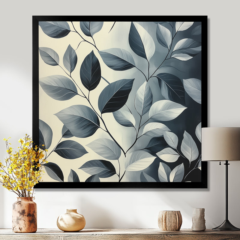 «Slate Grey Leaves Beauty III - Leaves», art mural sur toile, H 16 po x l 16 po, Reproduction encadrée d'une seule photo