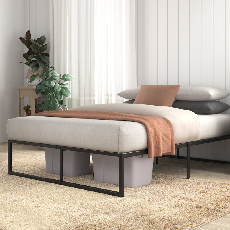 Corbe Modern Metal Bed Frame with Heavy Duty Steel Slat Support , Double (4'6), Black