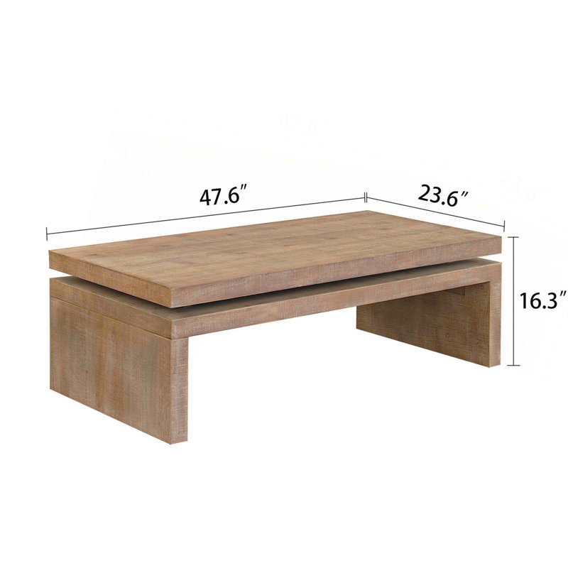 Modern Rustic Wood Coffee Table – Rectangular Living Room Centre Table With Floating Top Design