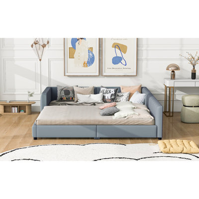 Lit plateforme tapissier grand et simple TG, lit mère et enfant, similicuir, gris