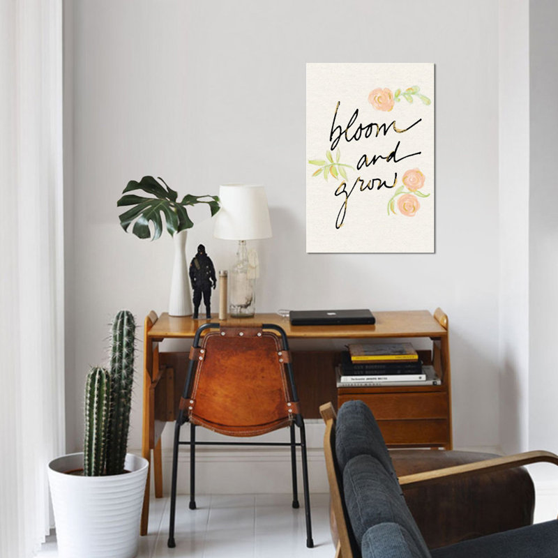 «Bloom and Grow», art textuel sur toile, H 60 po x l 40po x P 1,5 po, Toile tendue, Pas de tapis