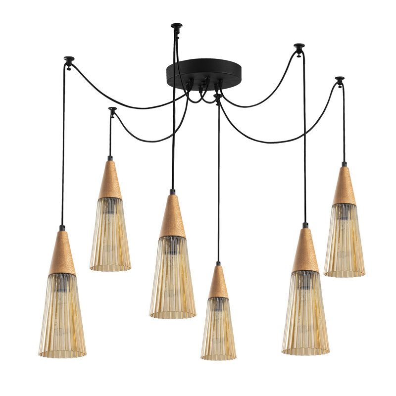 Luminaire suspendu conique à 6 lumières Larvik, Doré, Noir