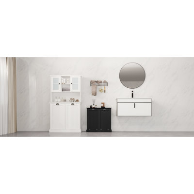 Two-Compartment Tilt-Out Laundry Sorter Cabinet-Black