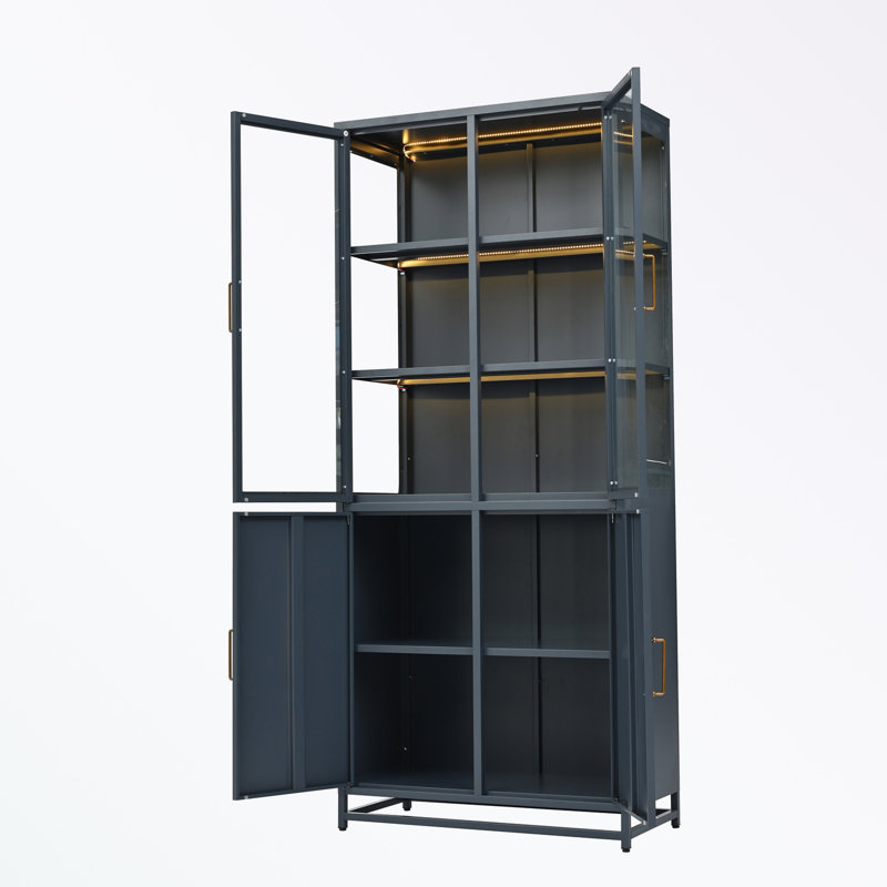 Armoire décorative avec quatre portes et poignées en métal, Bleu foncé / bleu
