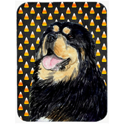 Caroline's Treasures Halloween Candy Corn Tibetan Mastiff Portrait Glass Cutting Board