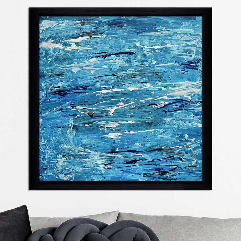 «Blue Maze (Hort)» par Cassie Studios - reproduction imprimée, Cadre noir, H 37,5 po x l 37,5 po x P 1 po