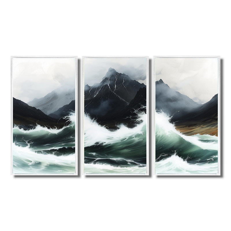 «Stormy Seas Mountain Landscape I», ensemble de reproductions d'art mural, H 28 po x l 36 po x P 1 po