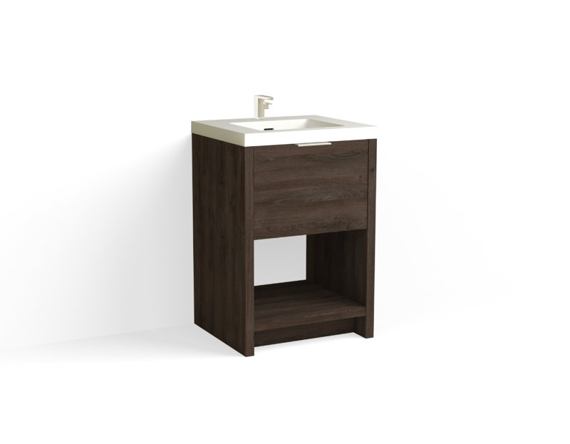 Vista 24" W Freestanding Single Bathroom Vanity, White Nanomatte/Satin Brass, Single-Hole, White Matte