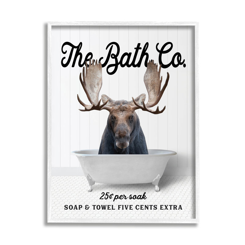 «Trinx Vintage Bath Ad Moose», art giclée encadrée par lettré et doublé, H 20 po x l 16 po x P 1,5 po