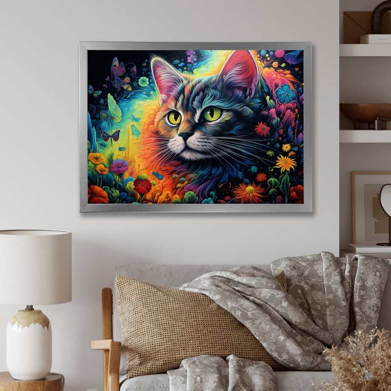 Portrait d'un beau chat gracieux - impression, H 16 po x l 32 po x P 1 po, Cadre simple argenté