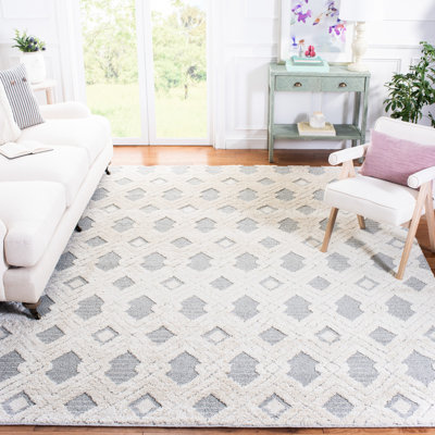 Geometric White/Light Grey/Ivory Area Rug