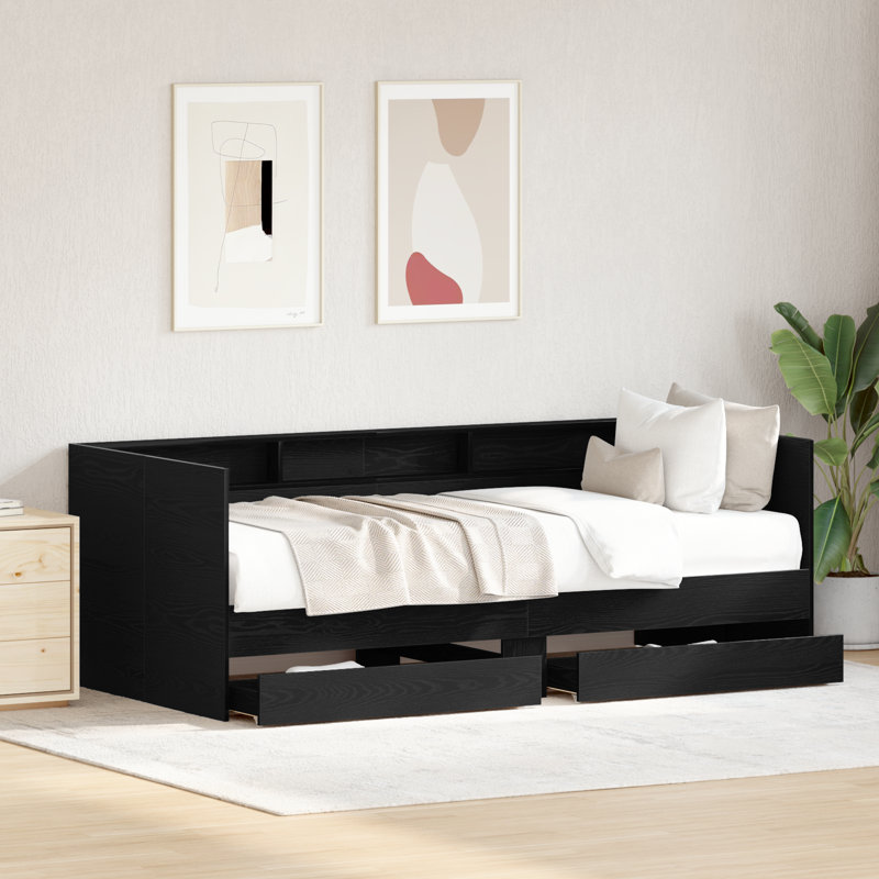 Daybed With Drawers Engineered Wood Sturdy, Black Oak, Single (3')