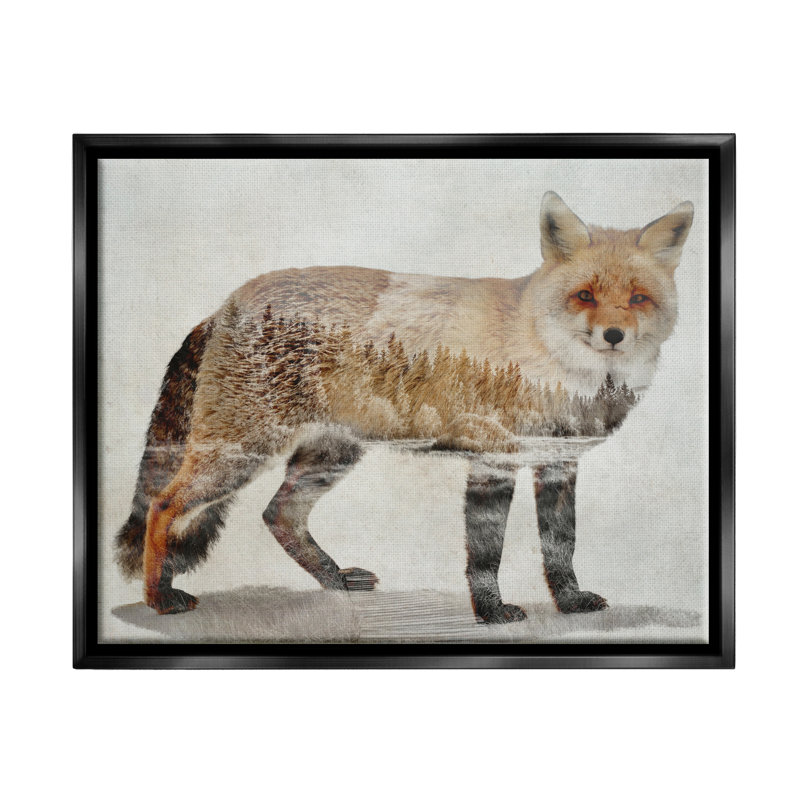 «Woodland Nature Silhouette Fox Floater Canvas» par Kim Curationa, H 25 po x l 31 po x P 1,7 po, Cadre flottant noir de jais