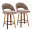 Tabouret de bar à hauteur fixe en bois de noyer et tissu brun avec repose-pieds rond en métal noir - ensemble de 2