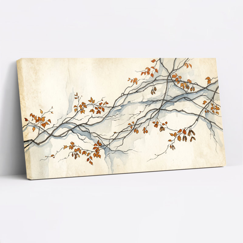 Ensemble de 1 tableau sur toile représentant des branches et des feuilles, L 58 po x H 28 po, Toile tendue