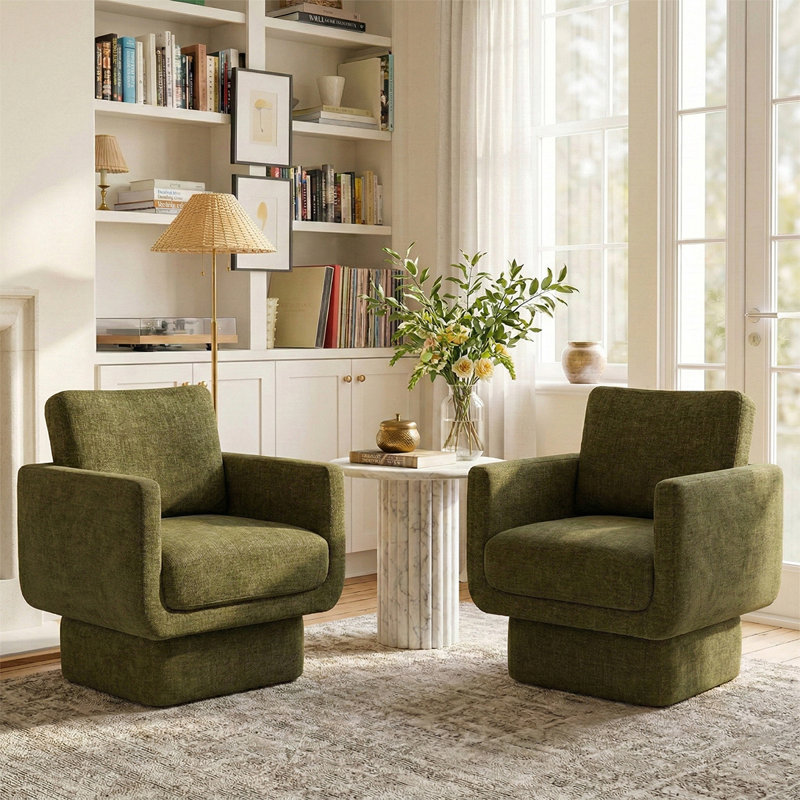 27" Wide Upholstered Swivel Armchair (Set of 2), Green