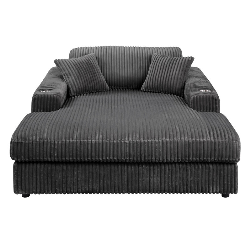 Chaise longue en velours côtelé gris foncé - 2 coussins en mousse D28 / d33