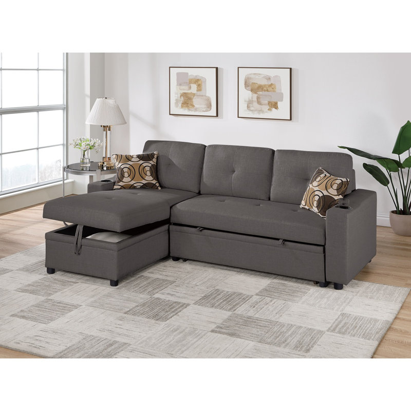 Canapé modulaire convertible en tissu Dorris, Noir