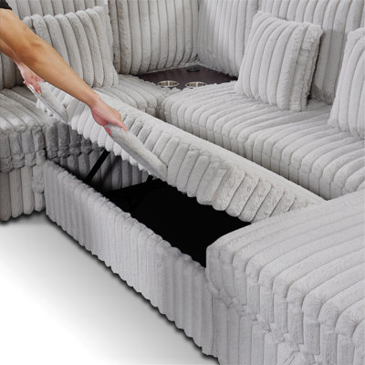 103-inch U-shaped corduroy super soft sectional sofa with storage and pull-out bed, corner coffee table with cup holder and USB port; suitable for living room, comfortable corduroy sectional sofa