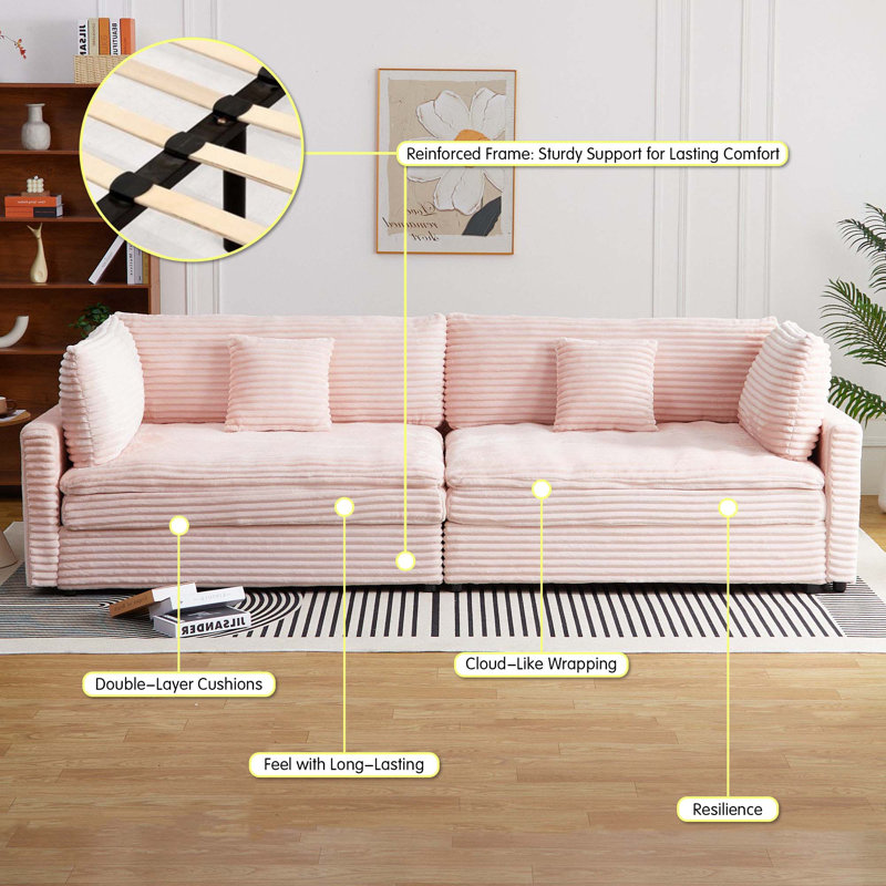 Blush Pink Plush Modular Sofa With Soft Farah Fabric For Charming Home Interiors, Pink