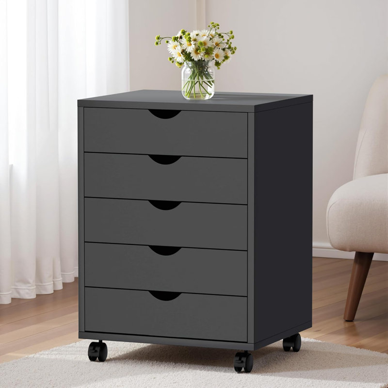 Commode à tiroirs avec roulettes pour bureau à domicile Mitchem, Noir
