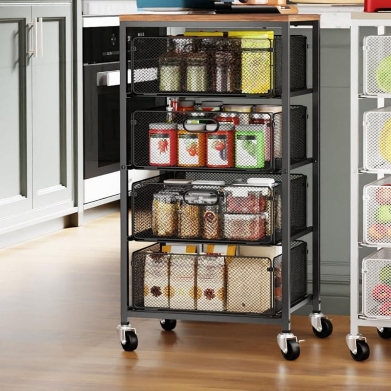 Black Rolling Cart with Drawers, 4-Tier Craft Storage Cart with Lockable Wheels