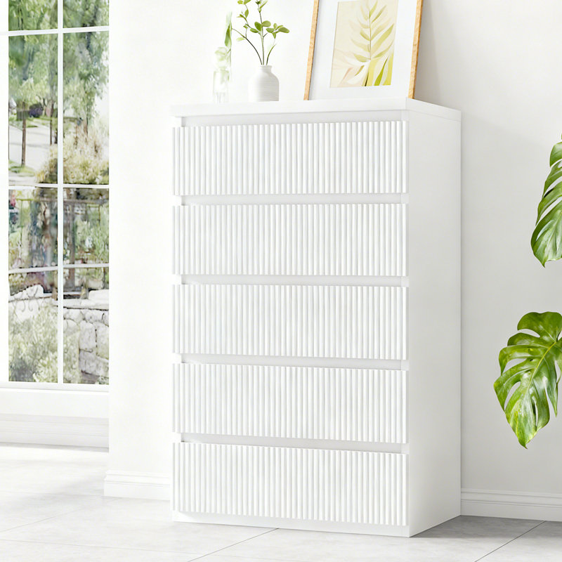 Commode de rangement verticale à 5 tiroirs: rangement compact pour la maison, Blanc