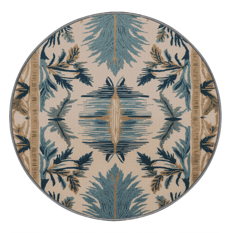 Machine Washable Nature Gray Area Rug, Round 5'