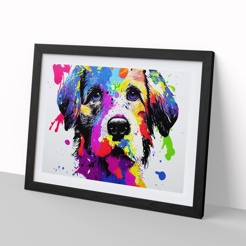 Dog Splash Vol.4 Abstract - Single Picture Frame Painting, Black, 25cm H x 34cm W x 2cm D