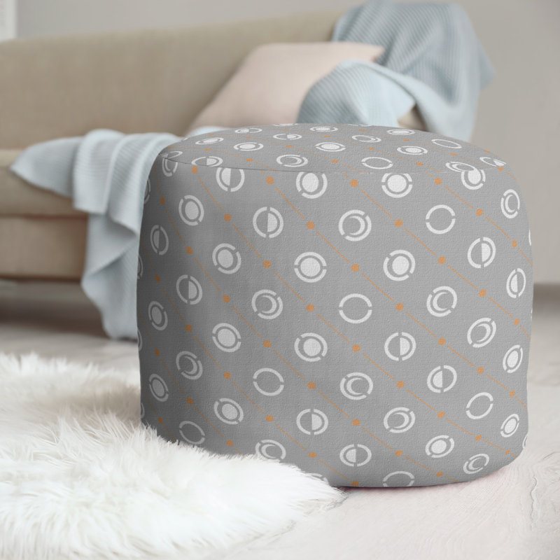 Upholstered Pouf, Orange Accent