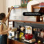 Buffet en bois massif et composite noir, fini noyer, avec comptoir en pierre-659859022