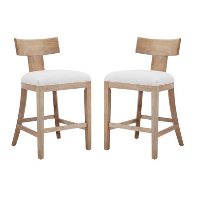 27" Counter Stools Set Of 2, Upholstered Counter Height Bar Stools With Solid Rubber Wood Frame, Backrest, Footrest, Armless Barstools  Home Bar, Kitchen Counter,  & Natural