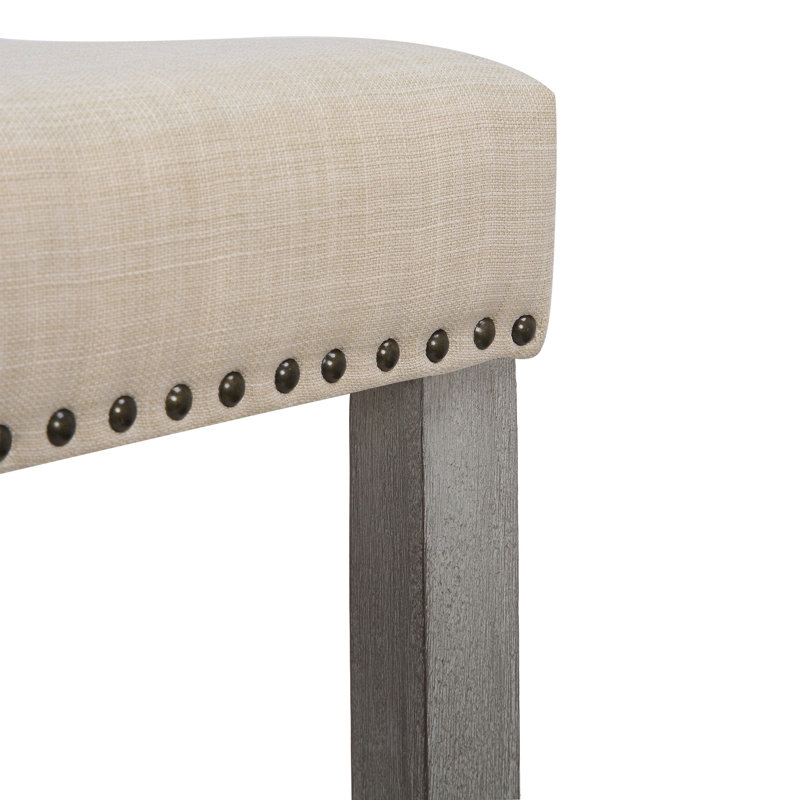 Jameson Upholstered Counter Stool with Solid Wood Frame, Counter Stool (24” Seat Height), Gray/Beige