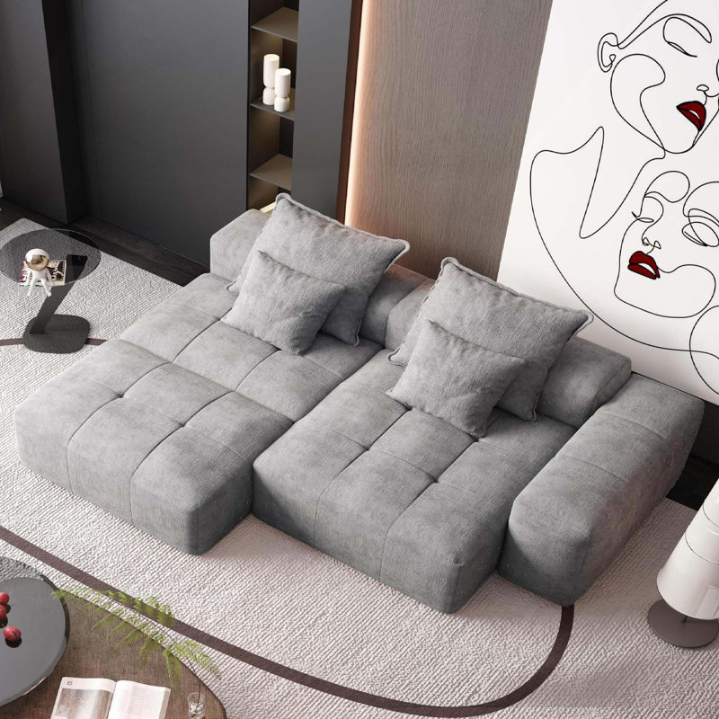 Canapé modulaire moderne 4 pièces avec repose-pieds, repose-pieds, accoudoir pour plus de 30 combinaisons, tissu chenille étincelant, conception capitonnée, coussin antidérapant, aucune installation requise