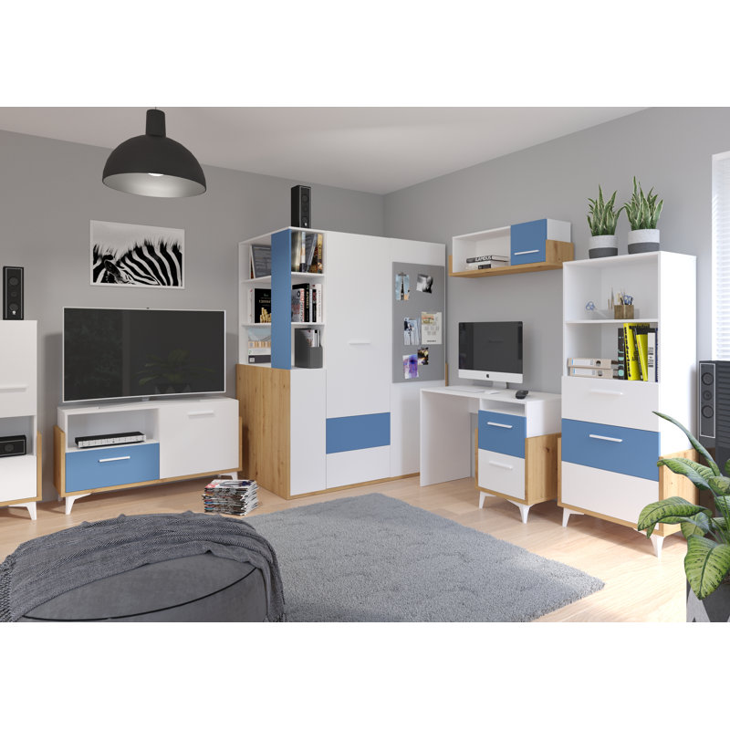 Mazzeo Writing Desk, 76cm H x 105cm W x 57cm D, Blue, Right
