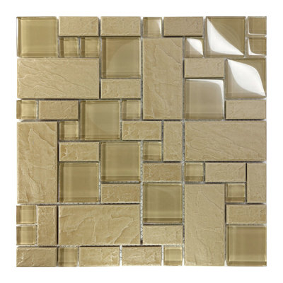 Beige Natural Stone Glass Mosaic Sheet Tile By Modket
