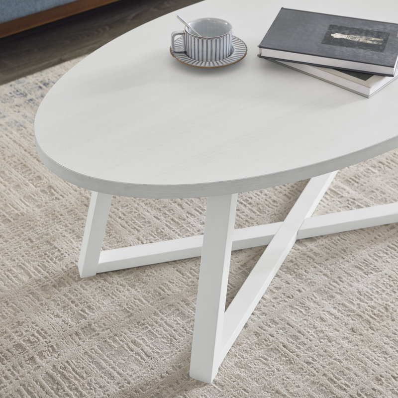Marvis Savner Wood Oval Coffee Table, White, White