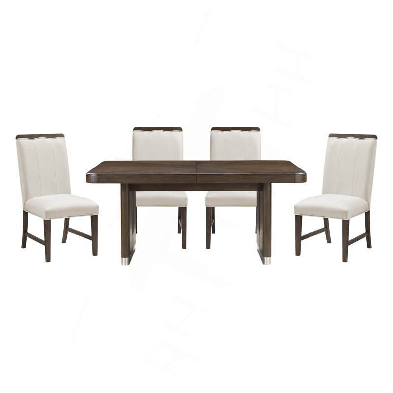 Table de salle à manger moderne avec finition brun et table d'appoint extensible avec chaises d'appoint beige