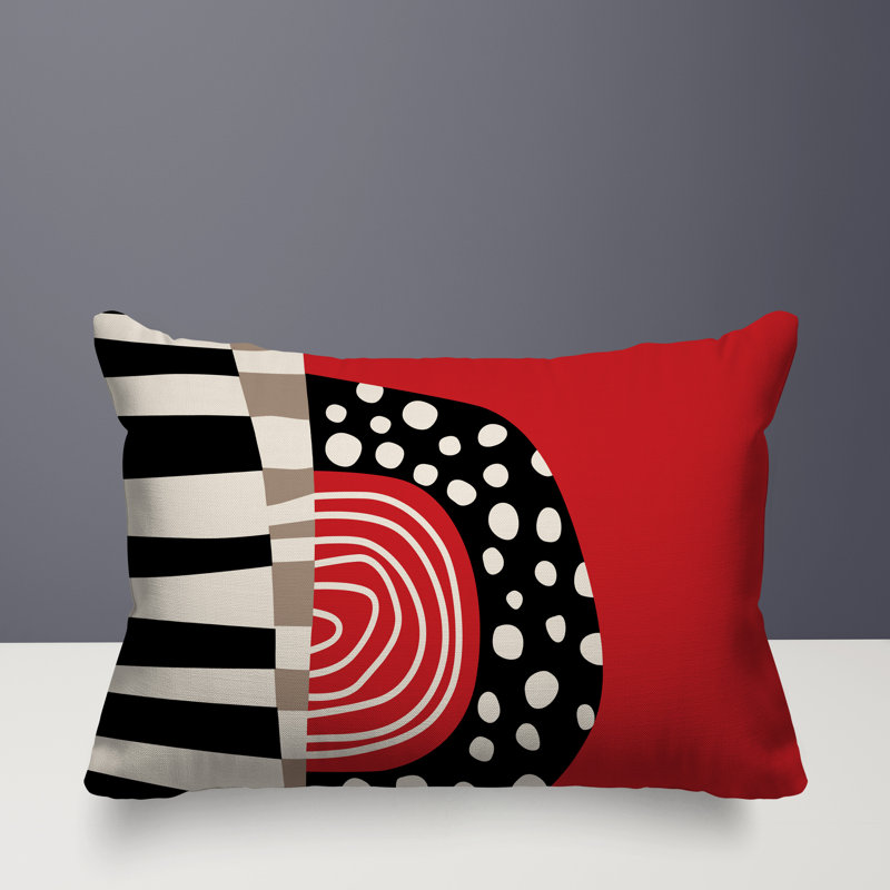 Oreiller rectangulaire réversible intérieur / extérieur Ritter Abstract, Rouge / noir / blanc cassé, H 18 po x l 25 po