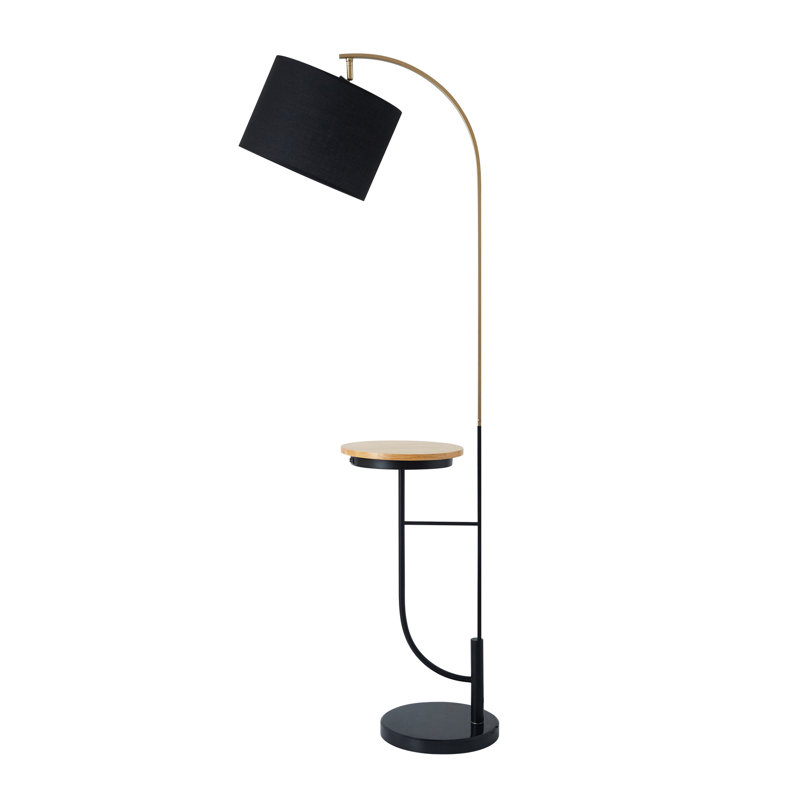 Danna 65'' Black Marble Arched Floor Lamp with USB, Black