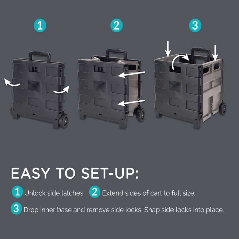 Black Collapsible Rolling Utility Cart with Aluminum Handle