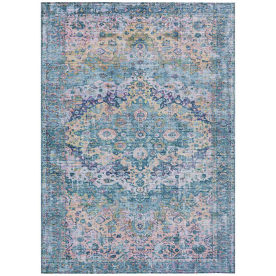 Machine Washable Indoor/Outdoor Xhevrie Denim Rug