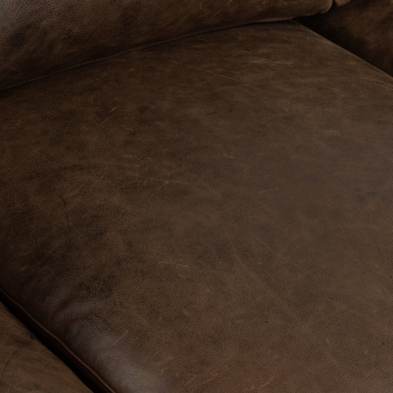 Canapé en cuir véritable Celina, Cuir véritable brun clair cambrousse, Brun foncé